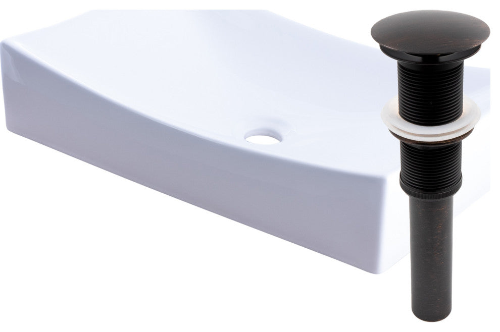 Modern White Rectangle Porcelain Vessel Sink with Drain, Oil Rubbed Bronze