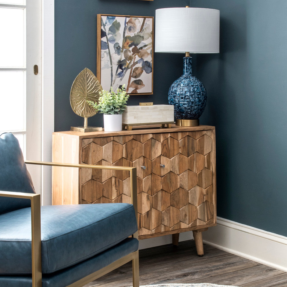 Nuloom 28" Tegular Ceramic Flask Linen Shade Blue, 3-Way Switch Table Lamp
