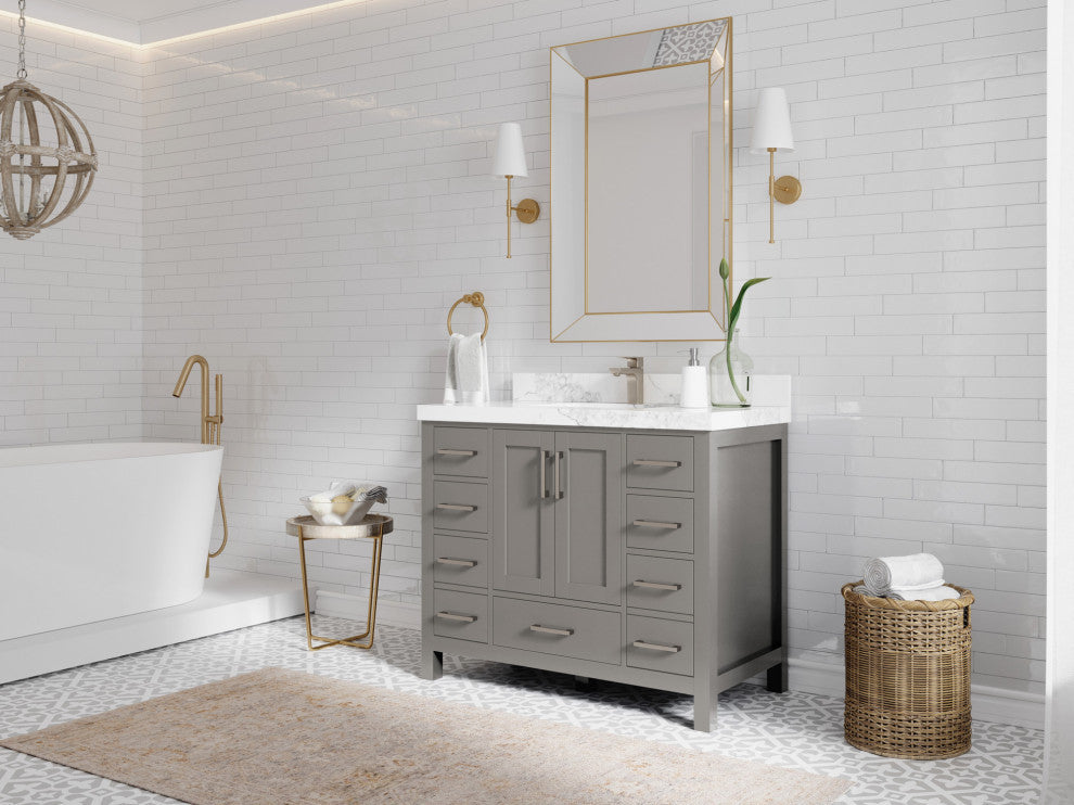 Malibu 42 Single Sink Bath Vanity in Elephant Skin Gray 2" Piatra Gray