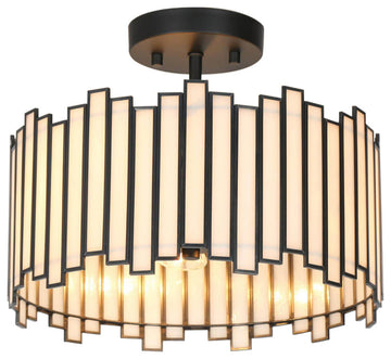 LNC 3-Light Tiffany Glass LED Semi-Flush Mount Light, Matte Black