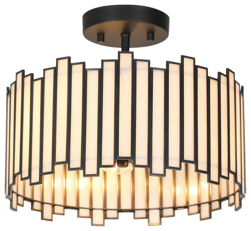 LNC 3-Light Tiffany Glass LED Semi-Flush Mount Light, Matte Black