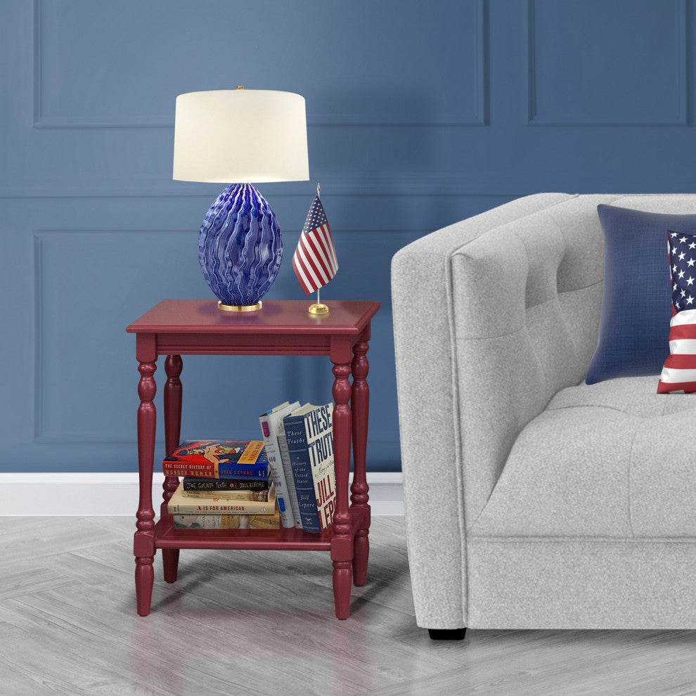 End Table, Open Storage Shelf, Wood Nightstand, Burgundy