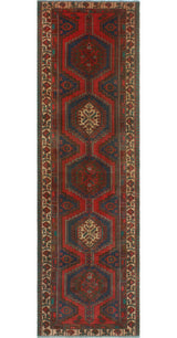 Fine Vintage Distressed Rama Red/Navy Runner, 3'2x10'7