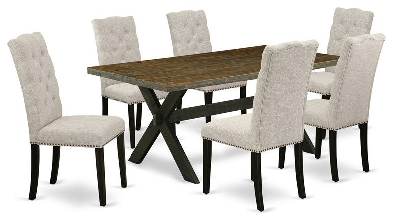 7-Piece Dining Table Set, 6 Parson Chairs and Table Solid Wood Frame
