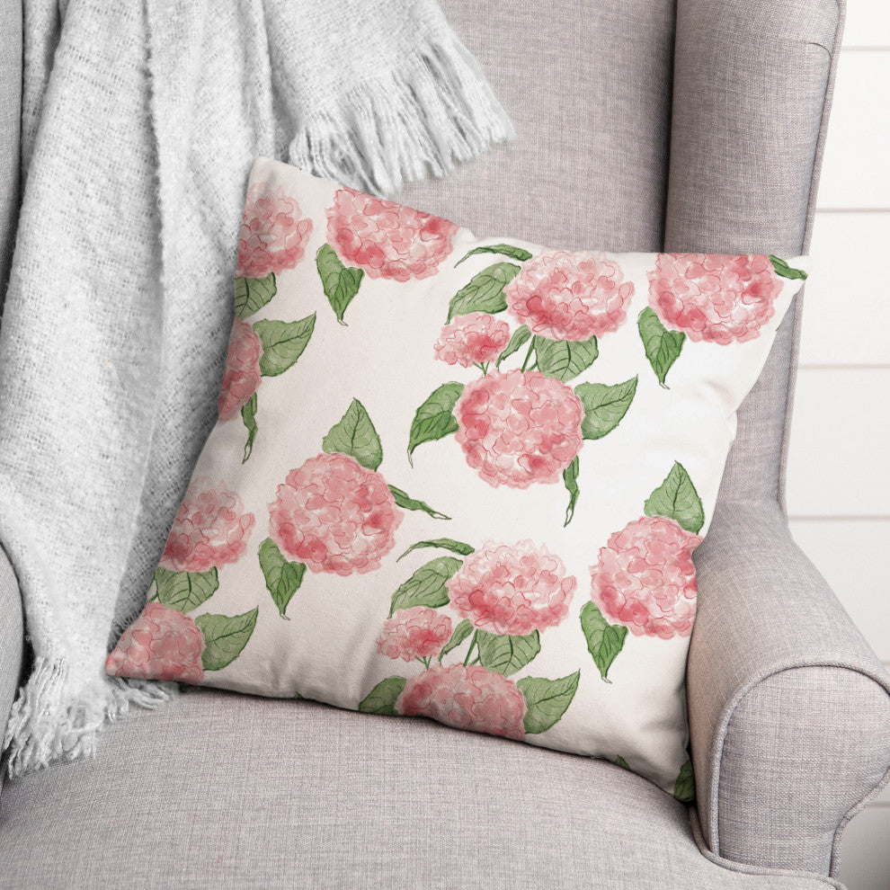 Pink Hydrangea Pattern 18"x18" Spun Poly Pillow