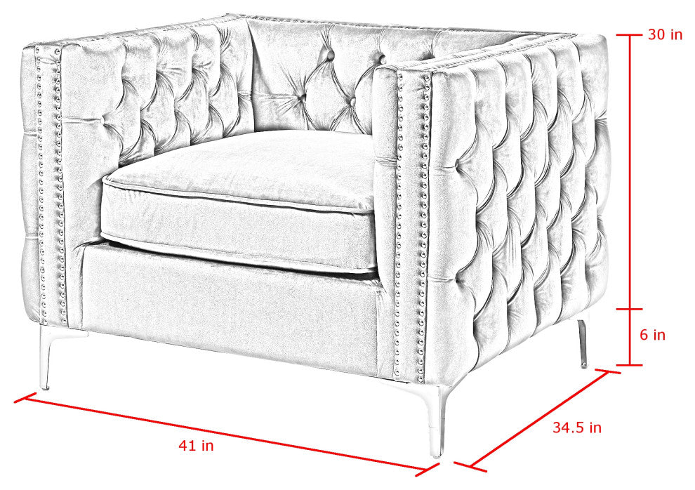 Jeannie Velvet 3-Seat Sofa Button Tufted With Metal Legs, Hunter Green