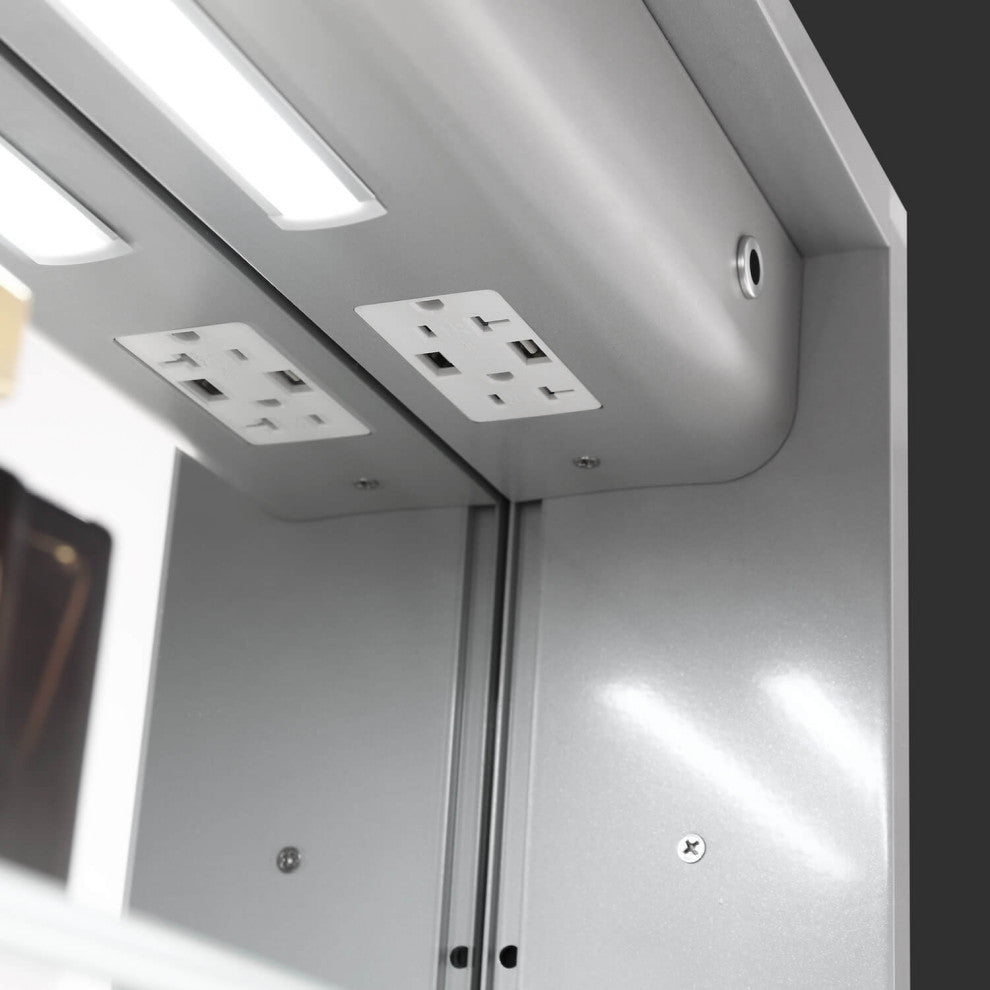LED Mirror Medicine Cabinet With 3X, Defogger, Dimmer Outlets and USB, 20/R
