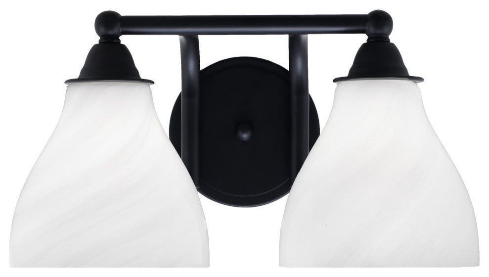 Paramount 2-Light Bath Bar, Matte Black, 6.25" White Marble Glass