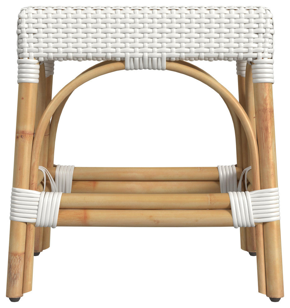 Robias Rattan Rectangular 18" Dining Stool, Glossy White Solid