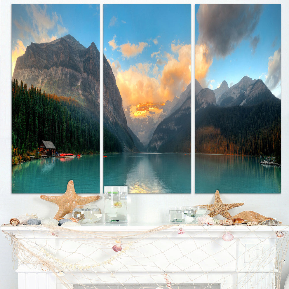 "Lake Louise Sunrise Banff Park" Metal Wall Art, 3 Panels, 36"x28"