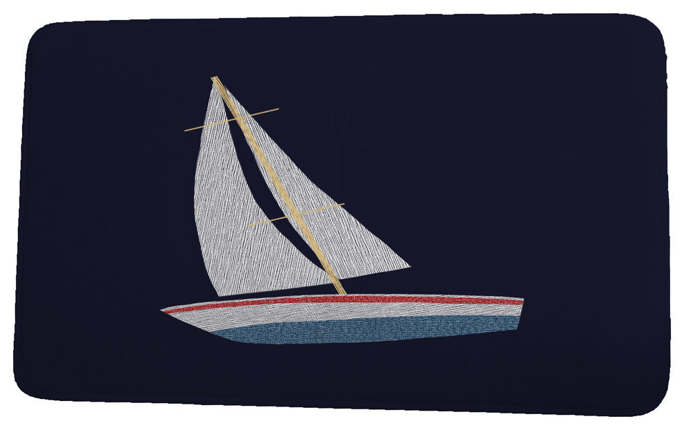Sail, Sun, & Fun Set Sail Geometric Print Bath Mat, Navy Blue, 17"x24"