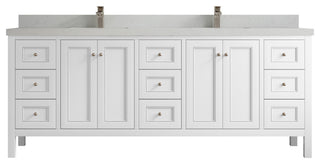 Nashville 84" Double Sink Bath Vanity, White 2" Carrara Quartz