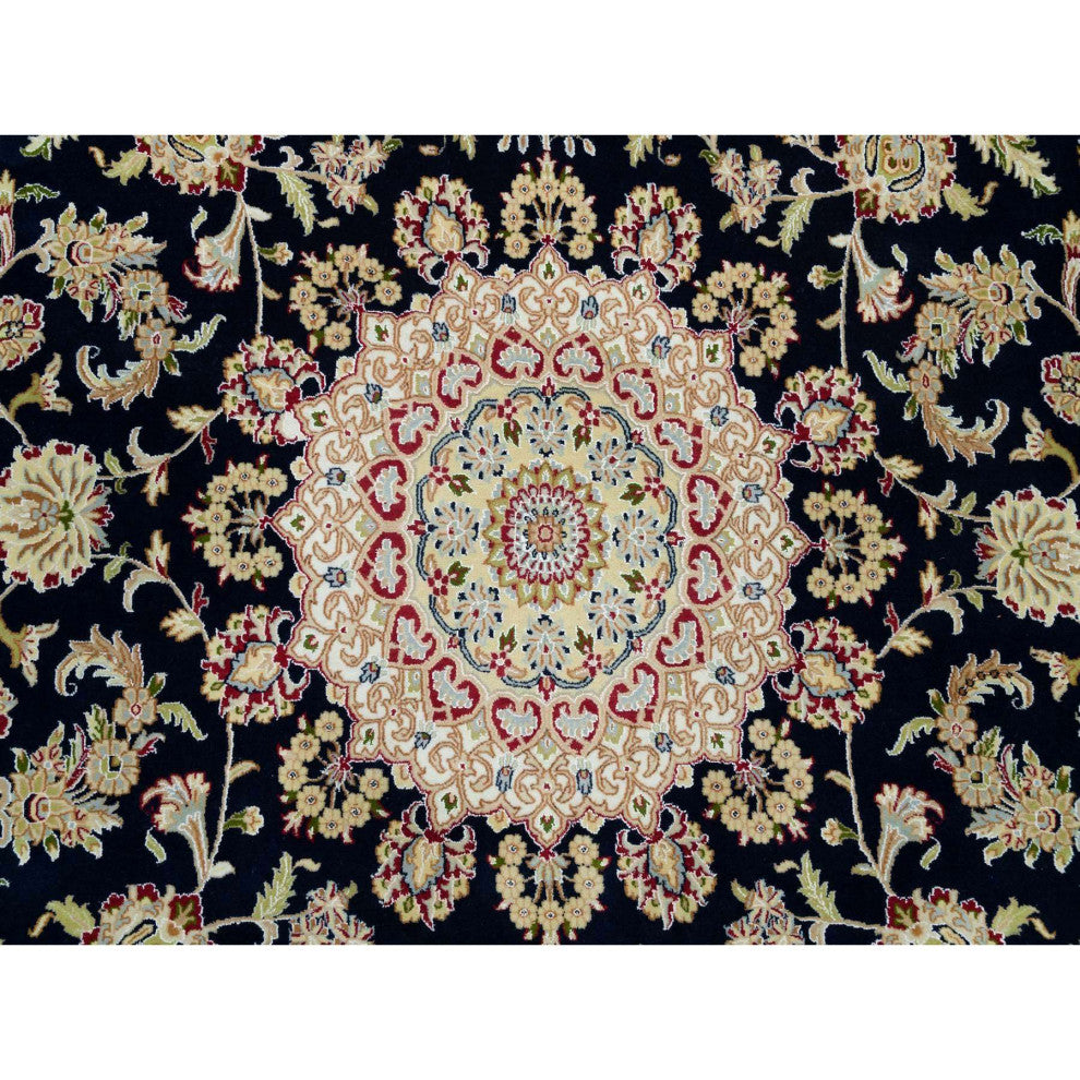 Blue 250 KPSI Extra Soft Wool Hand Knotted Nain Design Round Rug 9'10"x9'10"