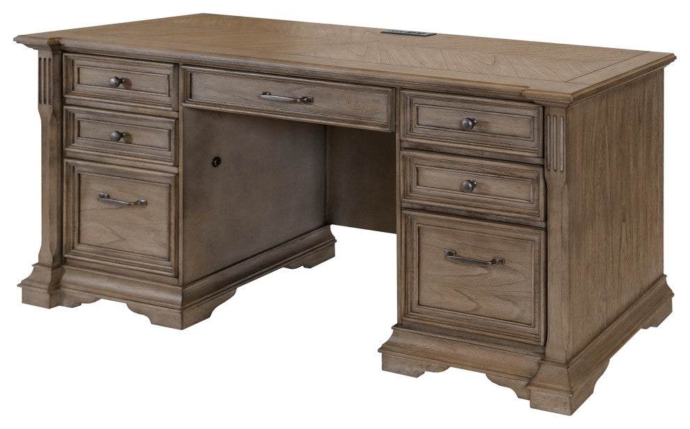 Traditional Credenza Wood Office Desk Writing Table Light Brown