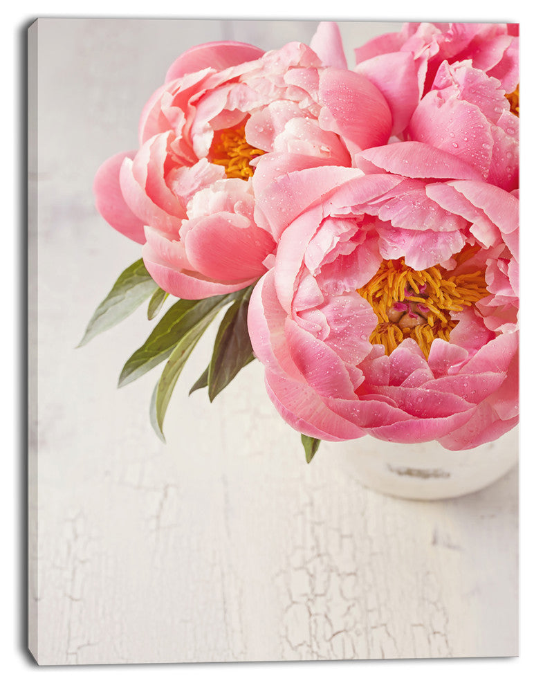 Peony Flowers in Vase Photography, Floral Canvas Art Print, 12"x20"
