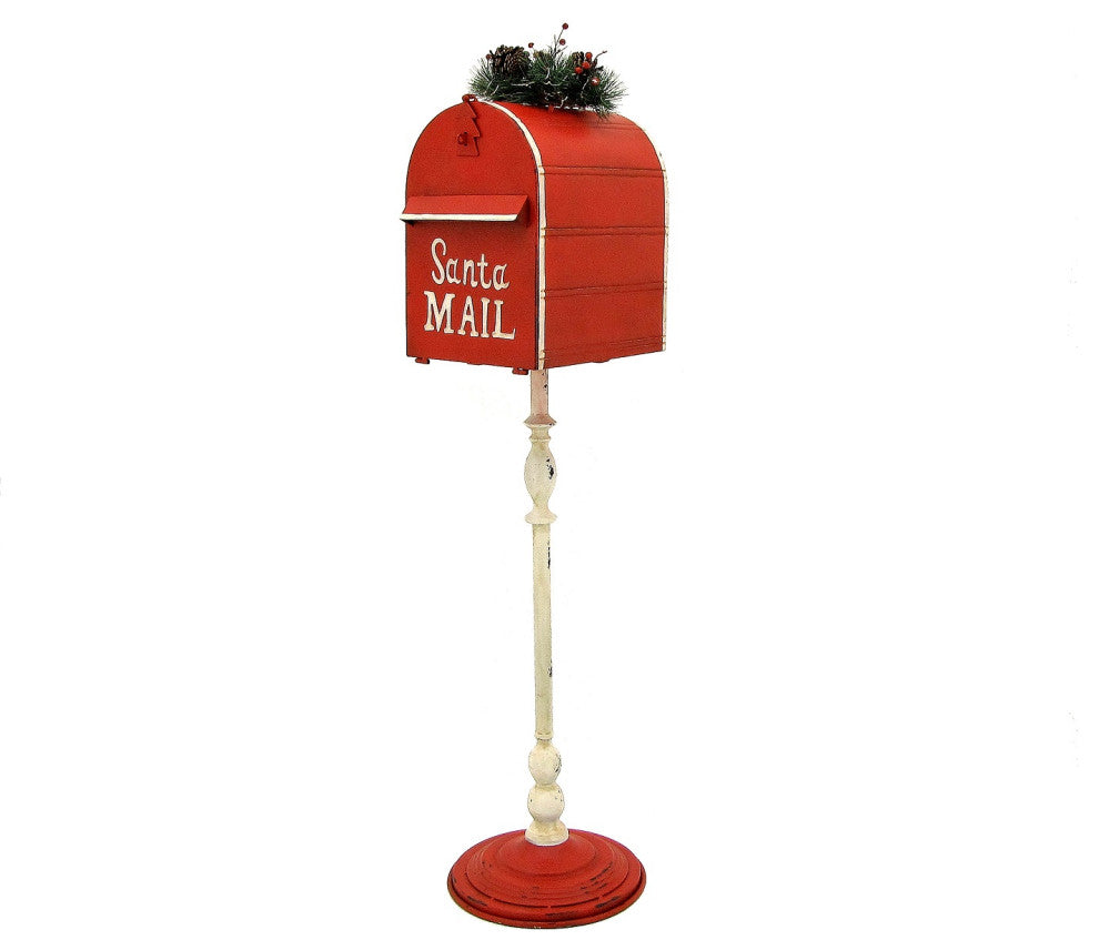 Standing "Santa's Mail" Christmas Mailbox With Light-Up Wreath, Red