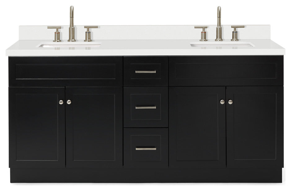 ARIEL Hamlet 73" Double Bath Vanity in Black With White Quartz Top