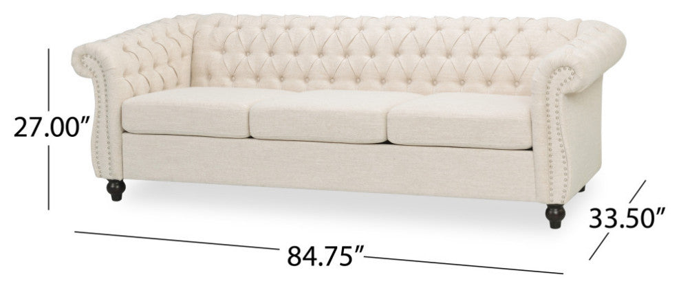 Adetokunbo Tufted Chesterfield Fabric 3 Seater Sofa, Beige/Dark Brown