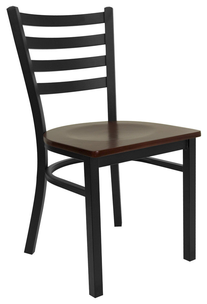 Black Ladder Back Metal Restaurant Chair, Mahogany Wood Seat