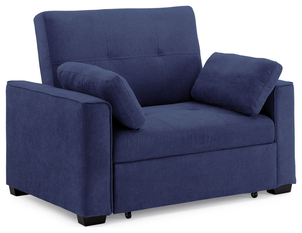 Nantucket Pull-Out Chenille Sleeper Sofa With Accent Pillows, Navy, Twin