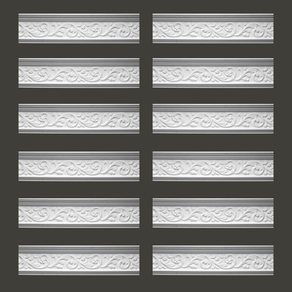 Cornice White Urethane Somber Water Design 12 Pieces Totaling 943.5" Length