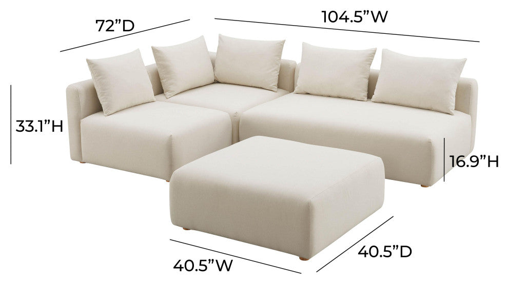Hangover Cream Linen 4-Piece Modular Chaise Sectional - Cream