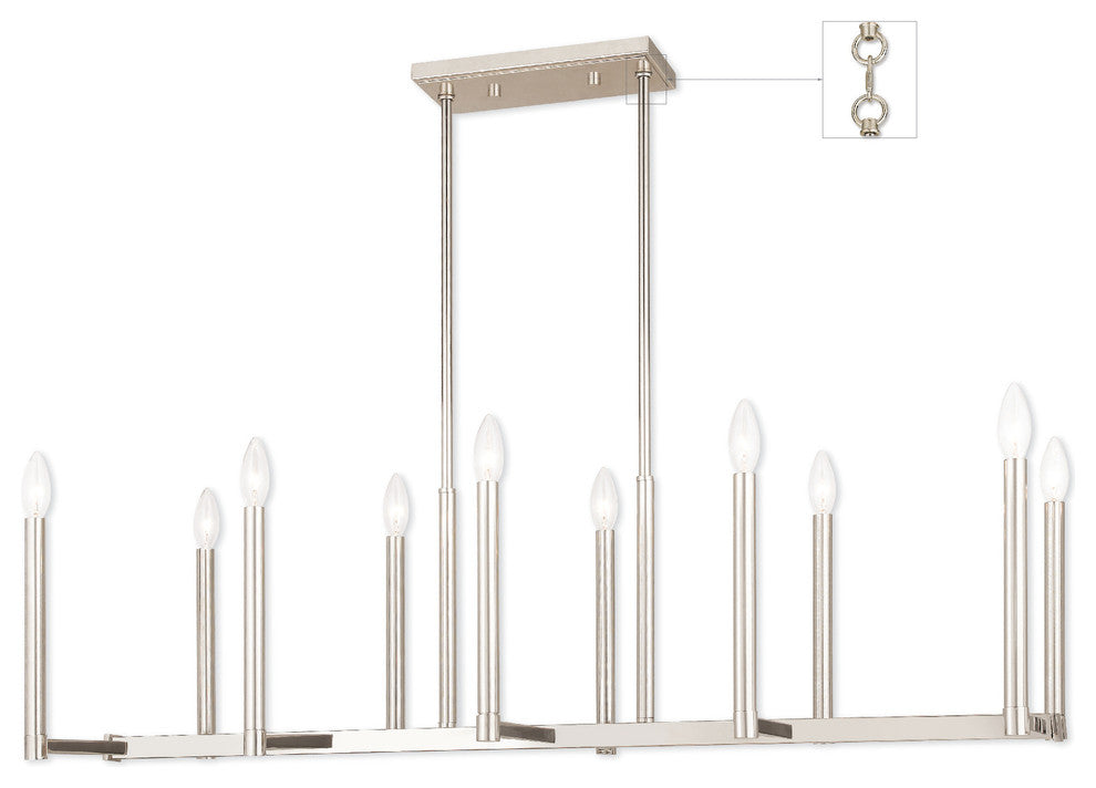 Alpine 10-Light Linear Chandelier, Polished Nickel