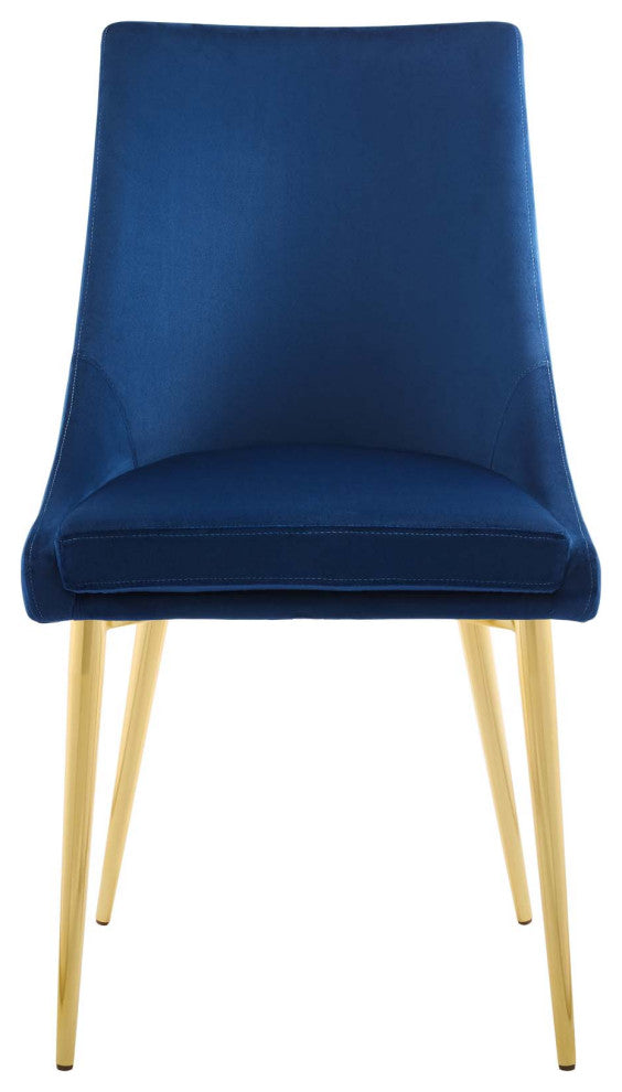 Modern Dining Room Side Dining Chair, Velvet Fabric Metal Steel, Navy Blue
