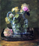 John La Farge Roses in Blue Crackle Glass Pitcher Gallery Wrapped Canvas Print
