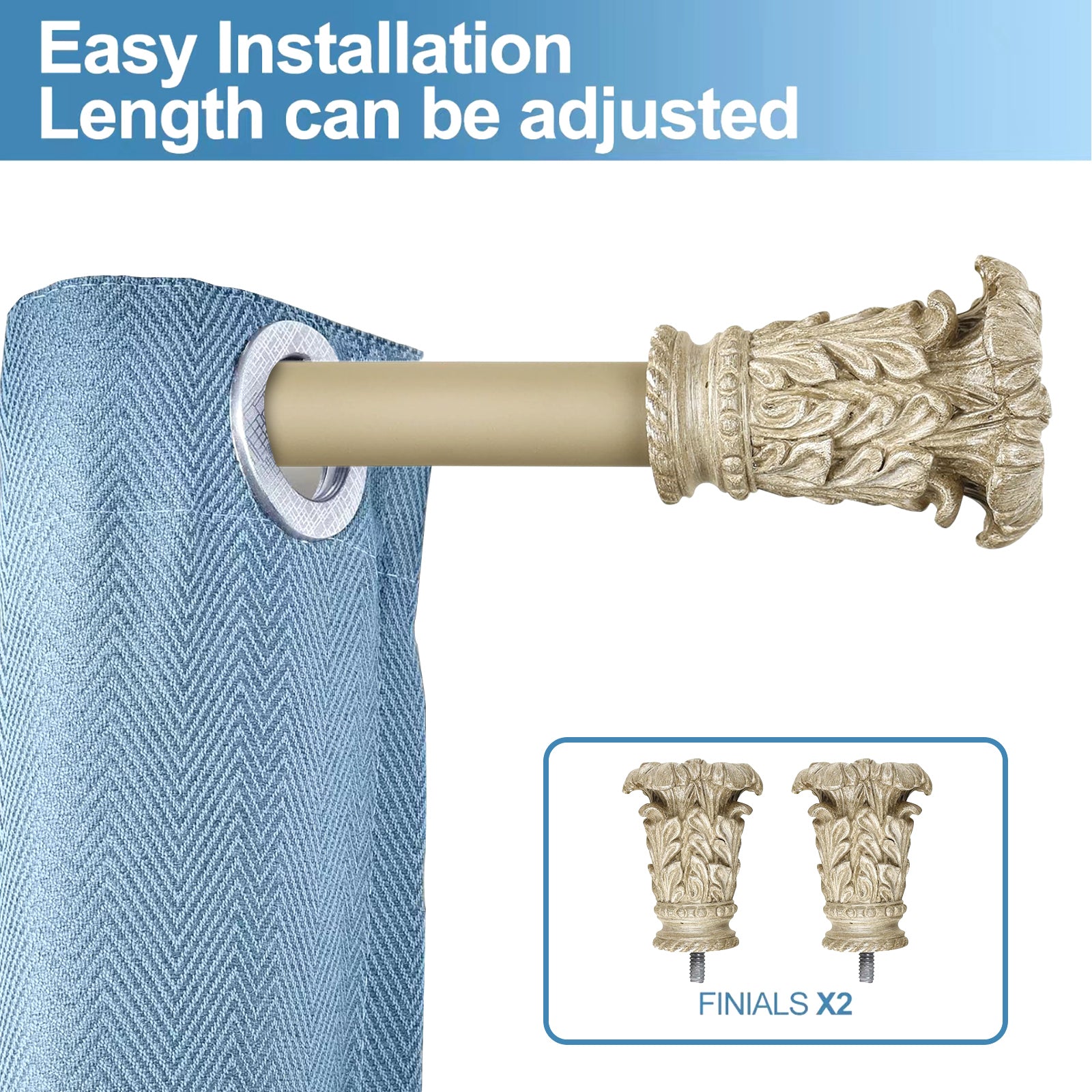 1" Diameter Chilton Curtain Rod, 84"-120", Cottage