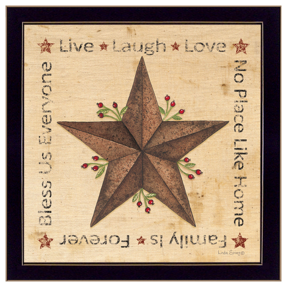 "Live, Laugh, Love - Barn Star" By Linda Spivey, Printed Wall Art, Black Frame