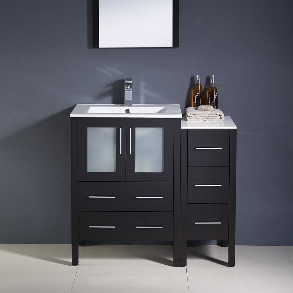 Torino 36" Espresso Modern Bathroom Vanity With Side Cabinet, FFT1030CH