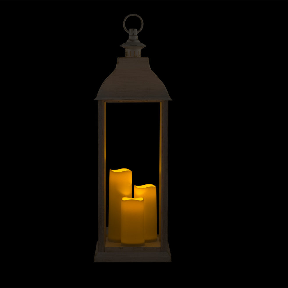 White Candlelit Lantern with Warm White LED Lights