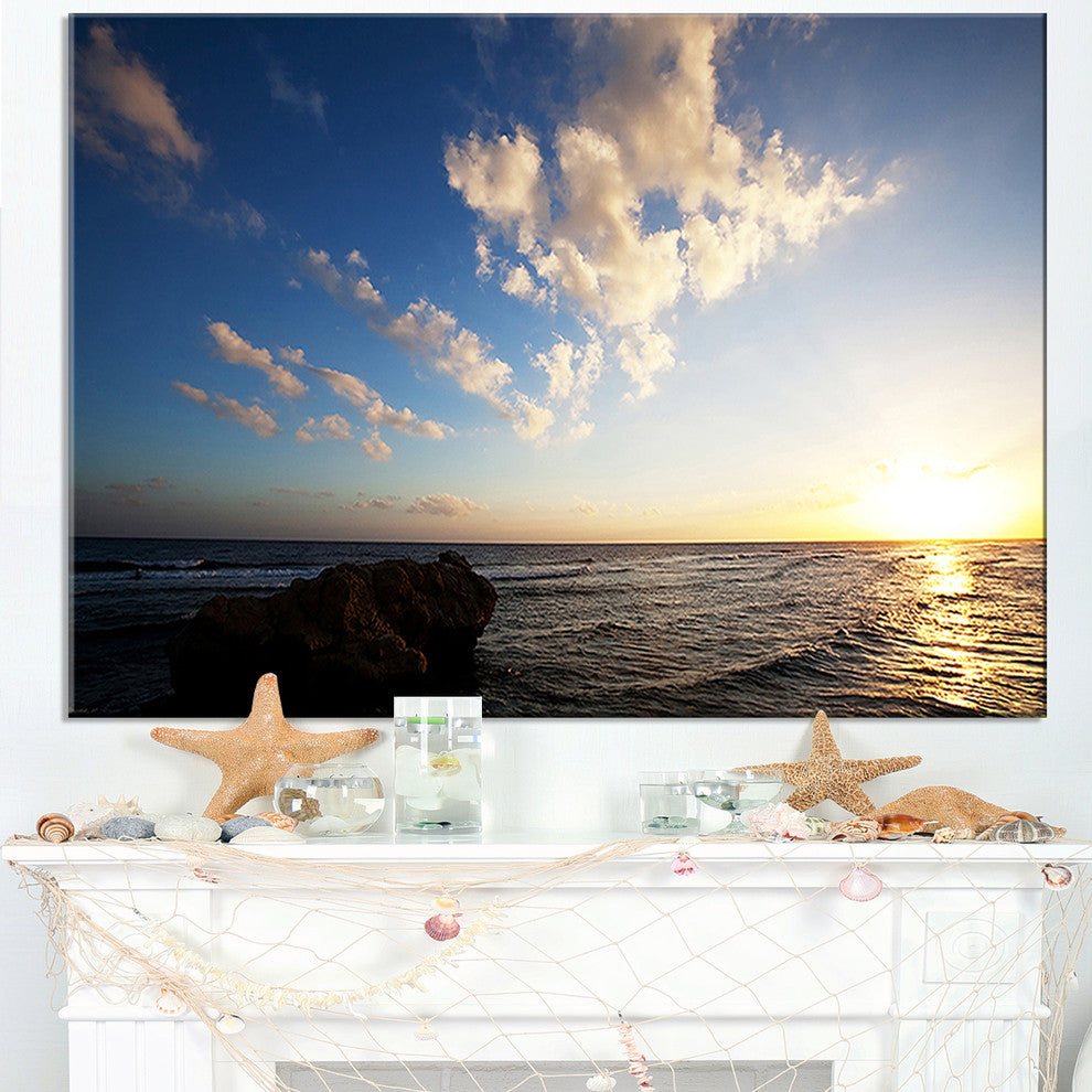 "Evening Sea After Heavy Storm" Modern Beach Canvas Art Print, 40"x30"