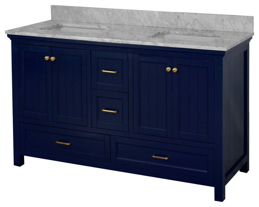 Paige 60" Bathroom Vanity, Royal Blue, Carrara Marble, Double Sink