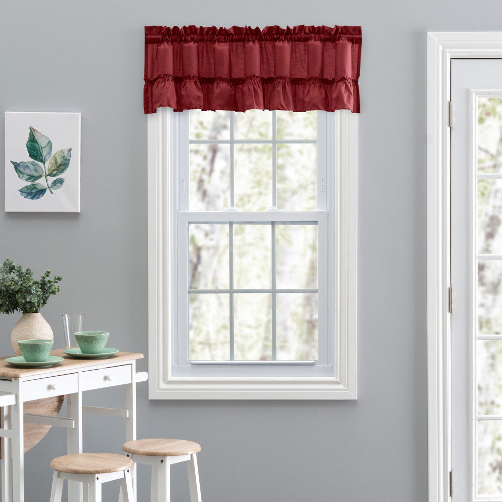 Ellis Curtain Stacey 54"x13" Ruffled Filler Valance, Merlot