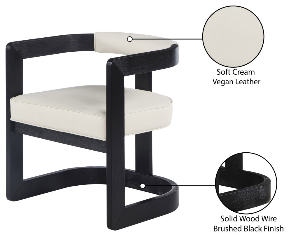 Manchester Faux Leather Upholstered Dining Chair, Cream, Black Finish