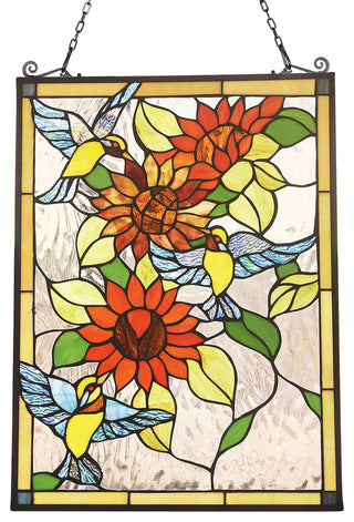 CHLOE-Lighting SUNFLOWER Animal Tiffany-glass Window Panel 24" Tall
