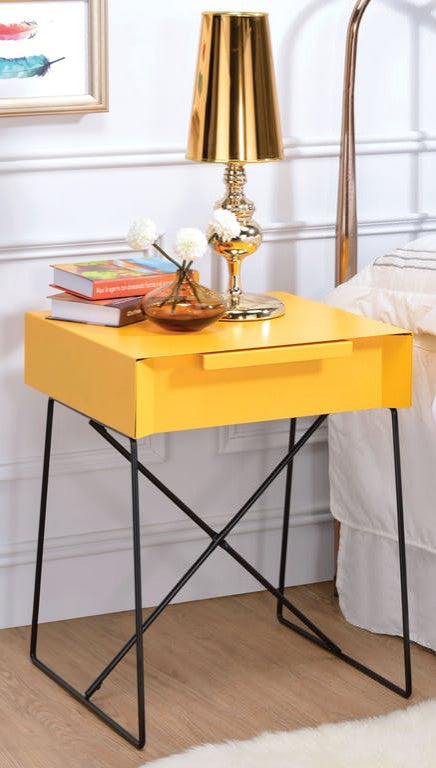 Yellow Modern Metal End Table With Drawer