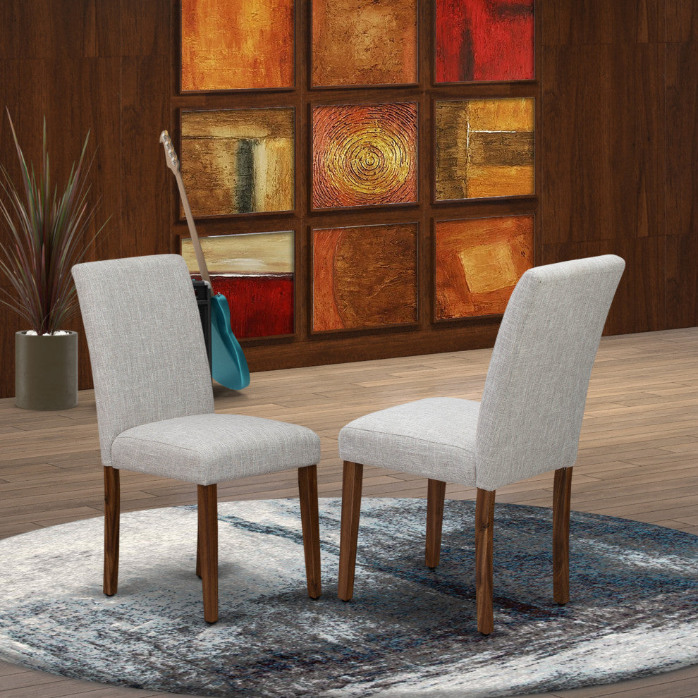 Set of 2, Upholstered Dining Chairs, Antique Walnut Hardwood Structure