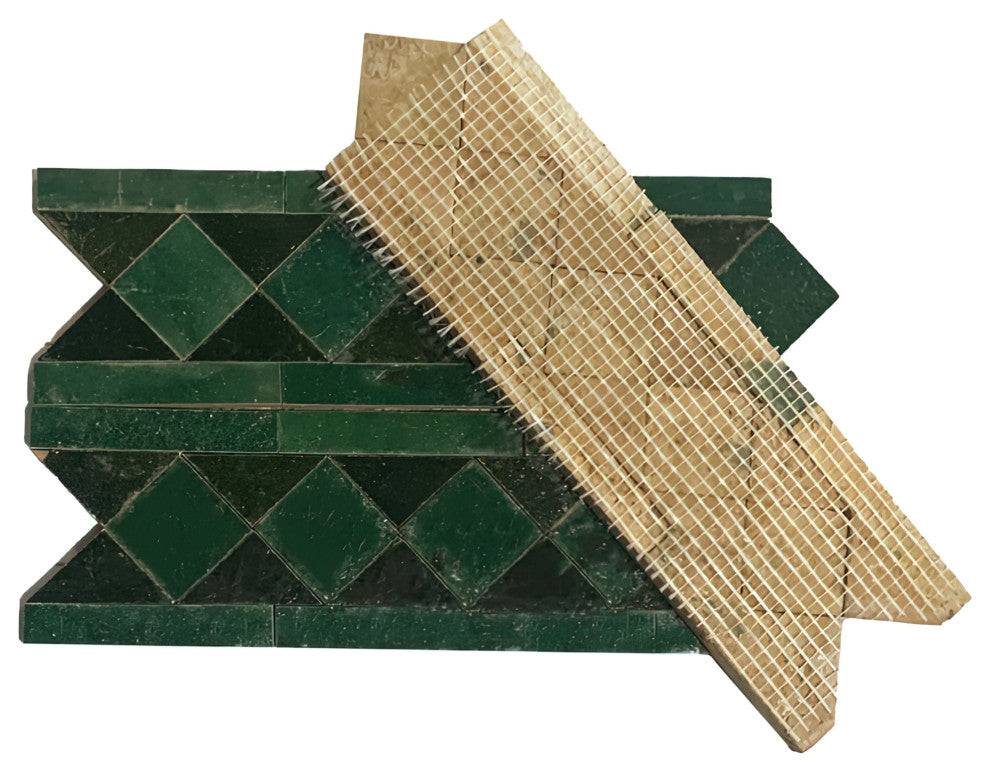 Contemporary Zellige Border, 12"x3 3/4"x1/2", Green & Hunter Green