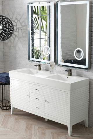 Linear 59" Double Vanity, Glossy White, Glossy White Composite Top