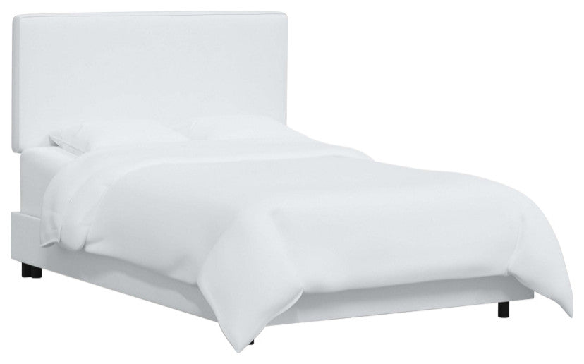 Square Upholstered Bed, Velvet White, Full