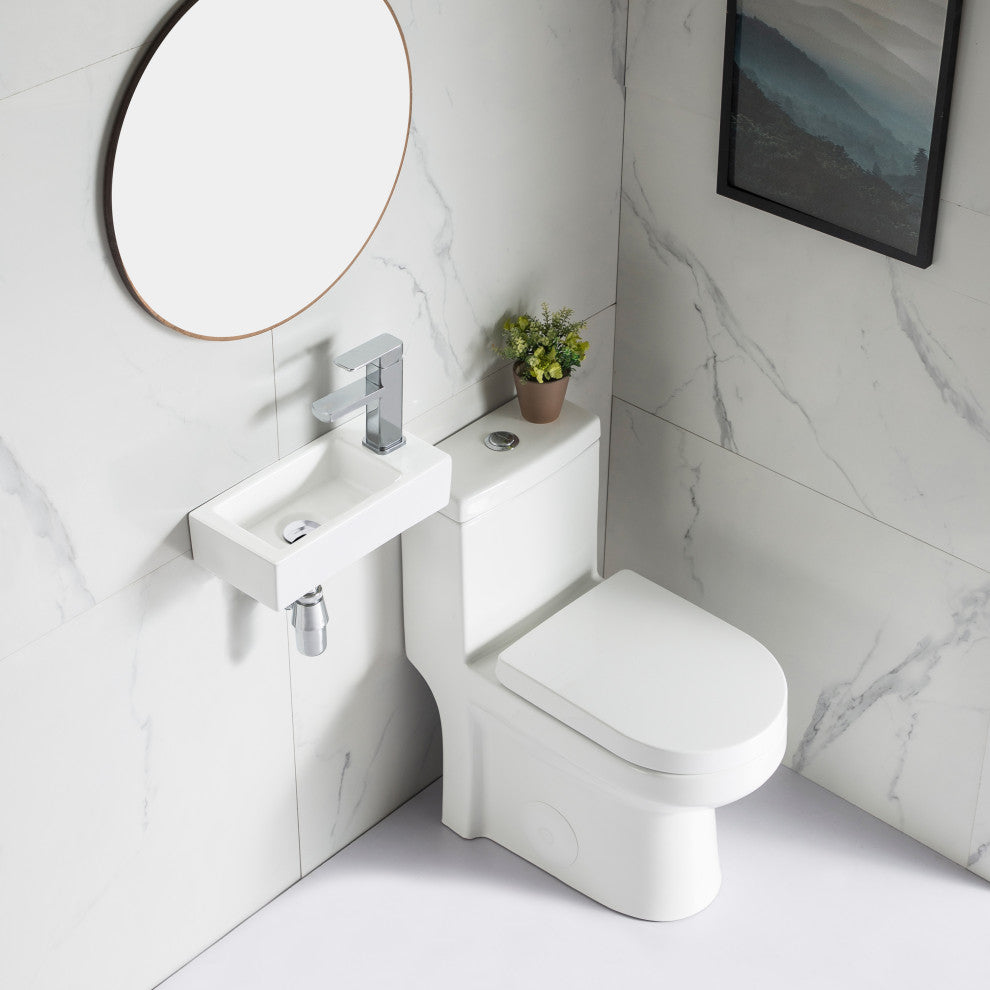 Ceramic Wall Mount Bathroom Sink Small Bathroom White Rectangular Wash Basin
