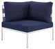 Sectional Sofa Chair Table Set, Sunbrella, Aluminum, Gray Blue Navy, Outdoor