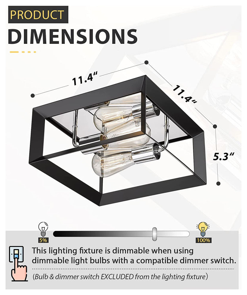 2 Light Modern Ceiling Lamp, Chrome