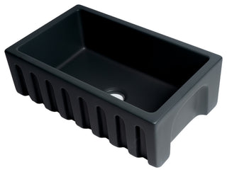 30" Black Matte Reversible Smooth/Fluted Single Bowl Fireclay Farm Sink