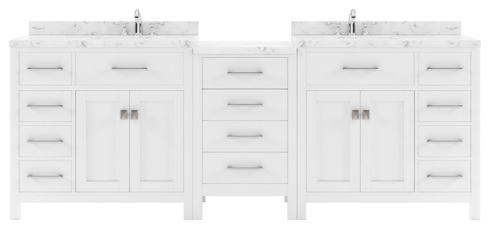 Caroline Parkway 93" Bath Vanity, White With Marble Quartz Top