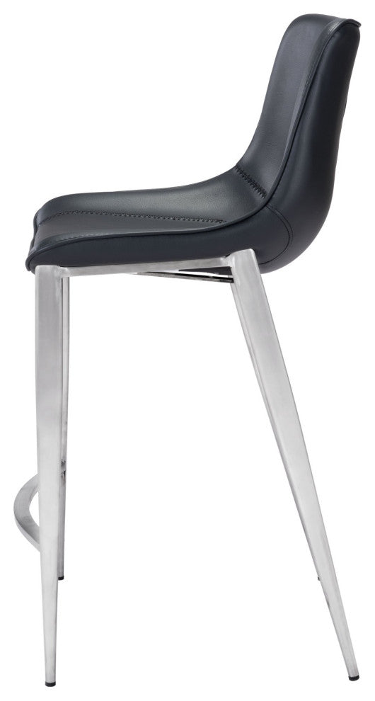 Counter Stool Chair, Set of 2, Faux Vinyl Leather, Steel, Black, Silver, Cafe