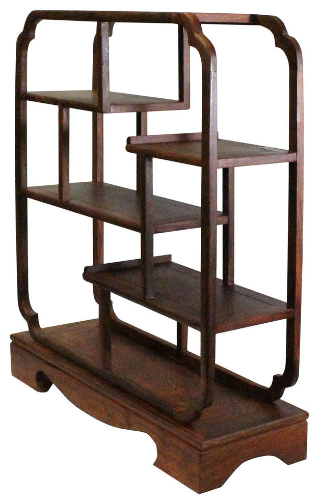Chinese Yellowish Brown Wood Rectangular Small Curio Display Stand Hws206